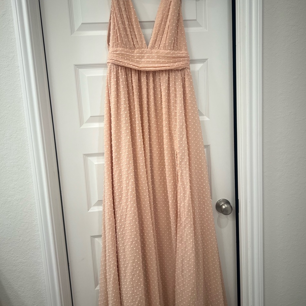 Lulu’s Bardot Elegant Peach Evening Gown